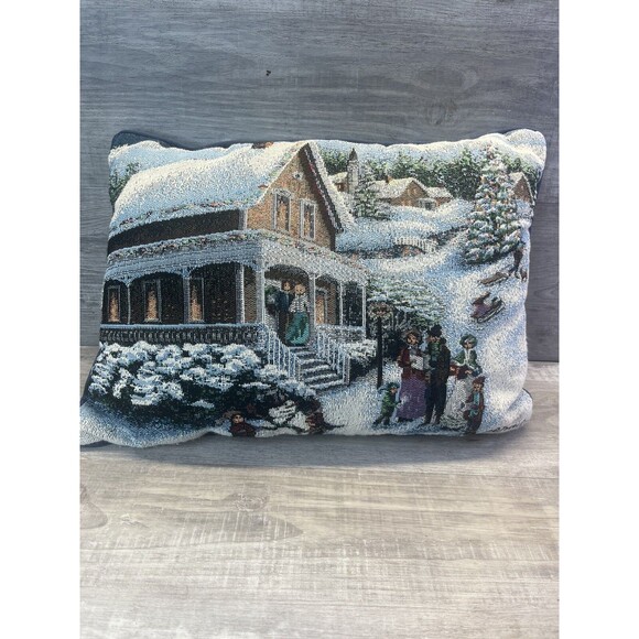 Nicky Boehme Christmas Scene Carolers Victorian Dickens Tapestry Throw Pillow 14 - Picture 1 of 8